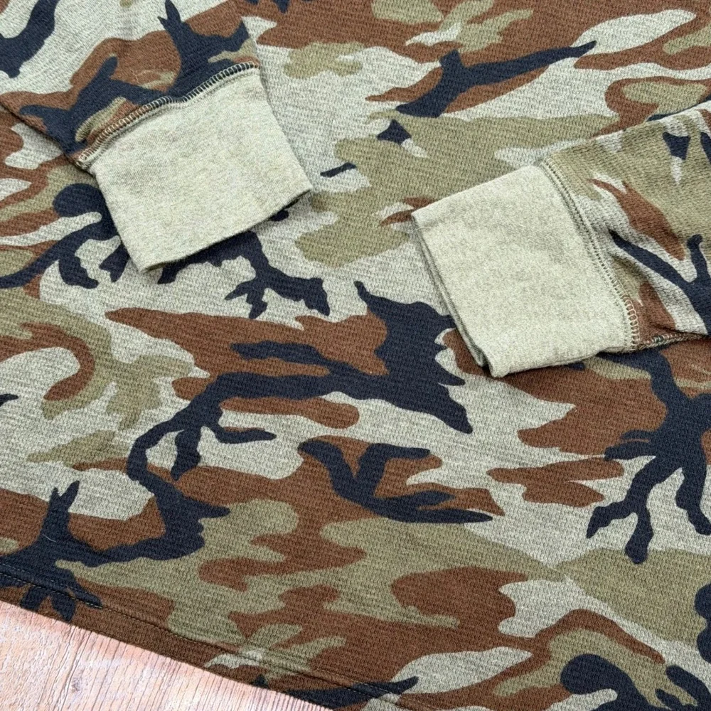 Polo Ralph Lauren Mens XL Camo Waffle Knit Thermal Long Sleeve Shirt Green Brown